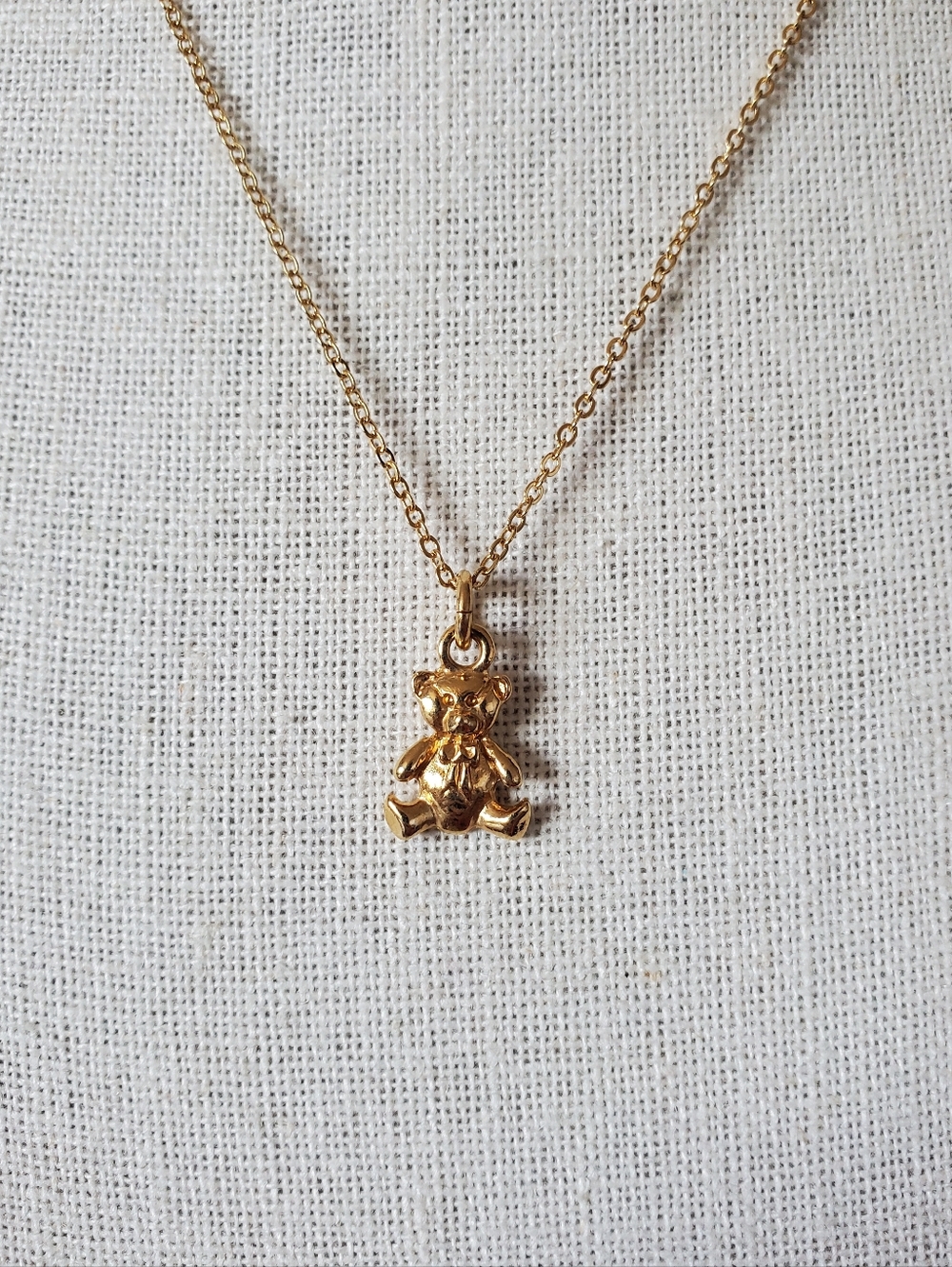Vintage Gold Tone Teddy Bear Pendant Necklace
